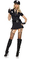 Female police officer, costume dress, ruffle trim, belt, buttons